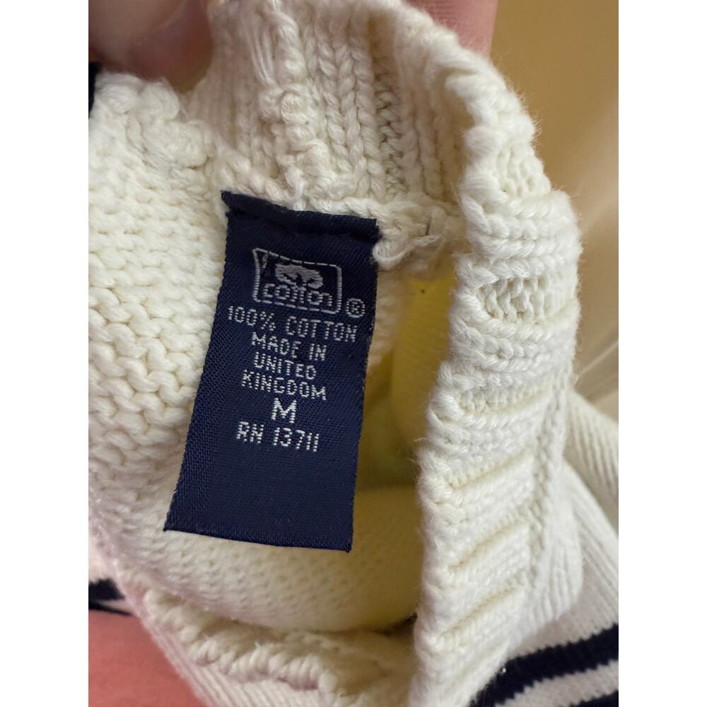 Grant Thomas Sweater Men M Blue Cream Crew Neck Pullover Long Sleeve - Picture 4 of 5